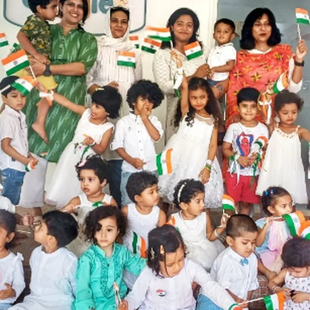Children dressed in tricolour for Independence Day